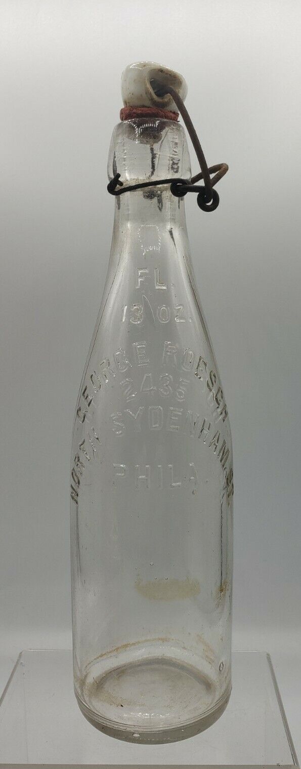George Roesch Beer Bottle Philadelphia PA & Porcelain Stopper Pre-Pro c1904-1913