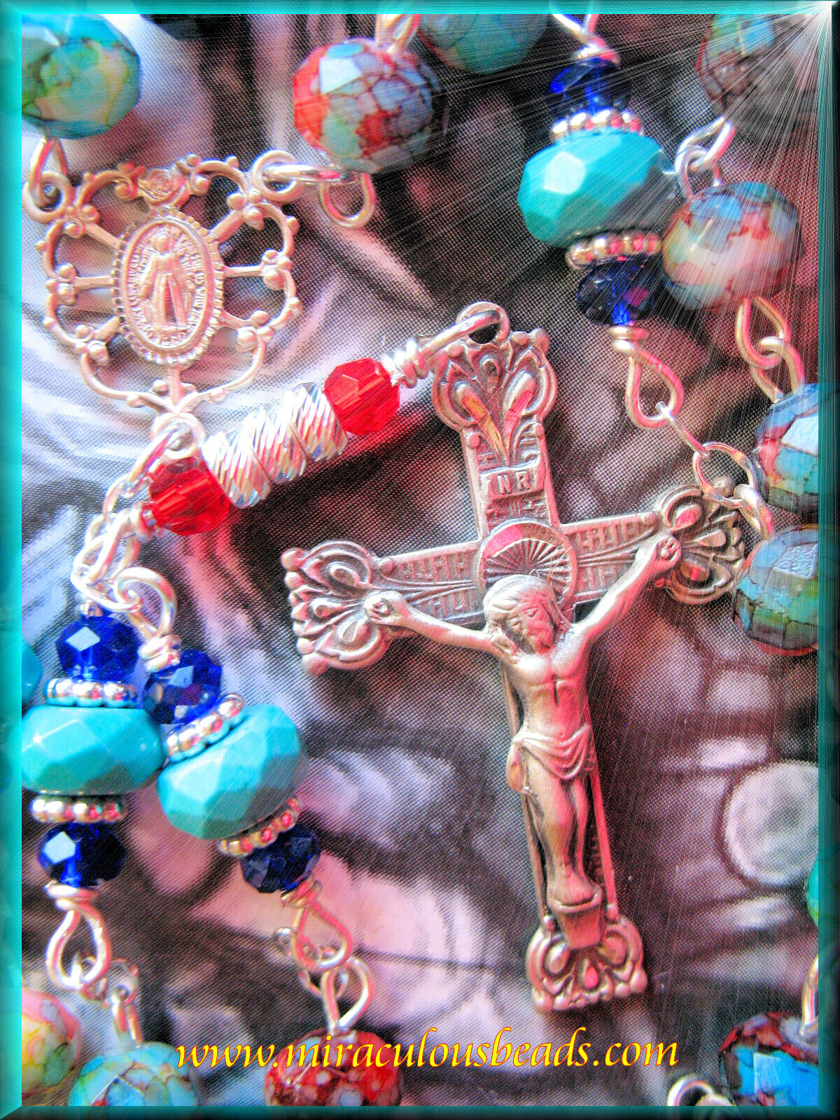 Stunning Handmade Rosary Multi Colored .925 Sterling  Blest with Padre Pio Relic