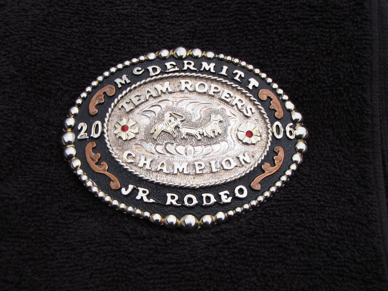 Authentic Rodeo Cowboy Trophy Champion Belt Buckle Team Roping 2006 McDermitt
