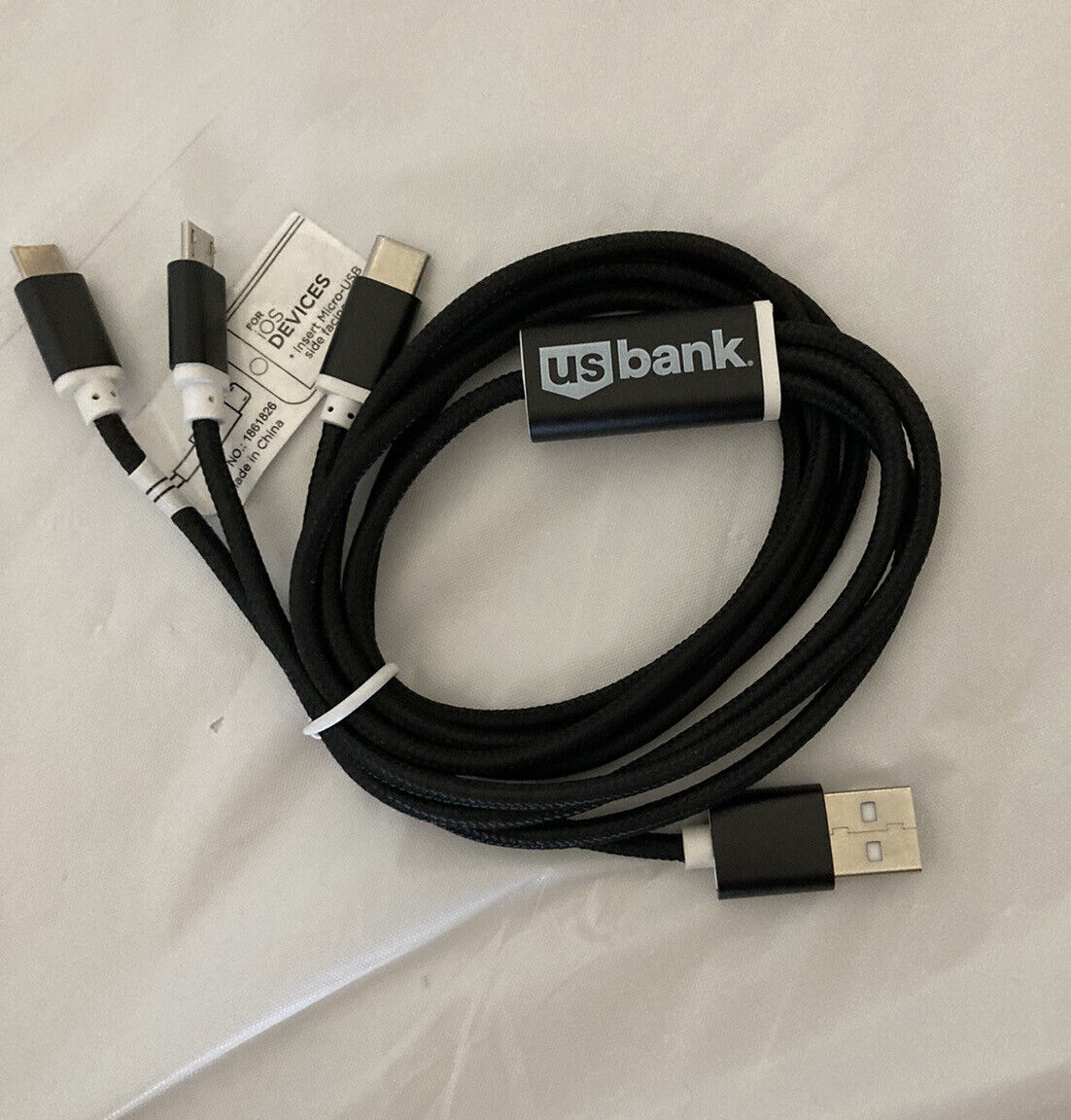 New US BANK  Multi USB Charging Cable: Lightning, Mini USB, Type C