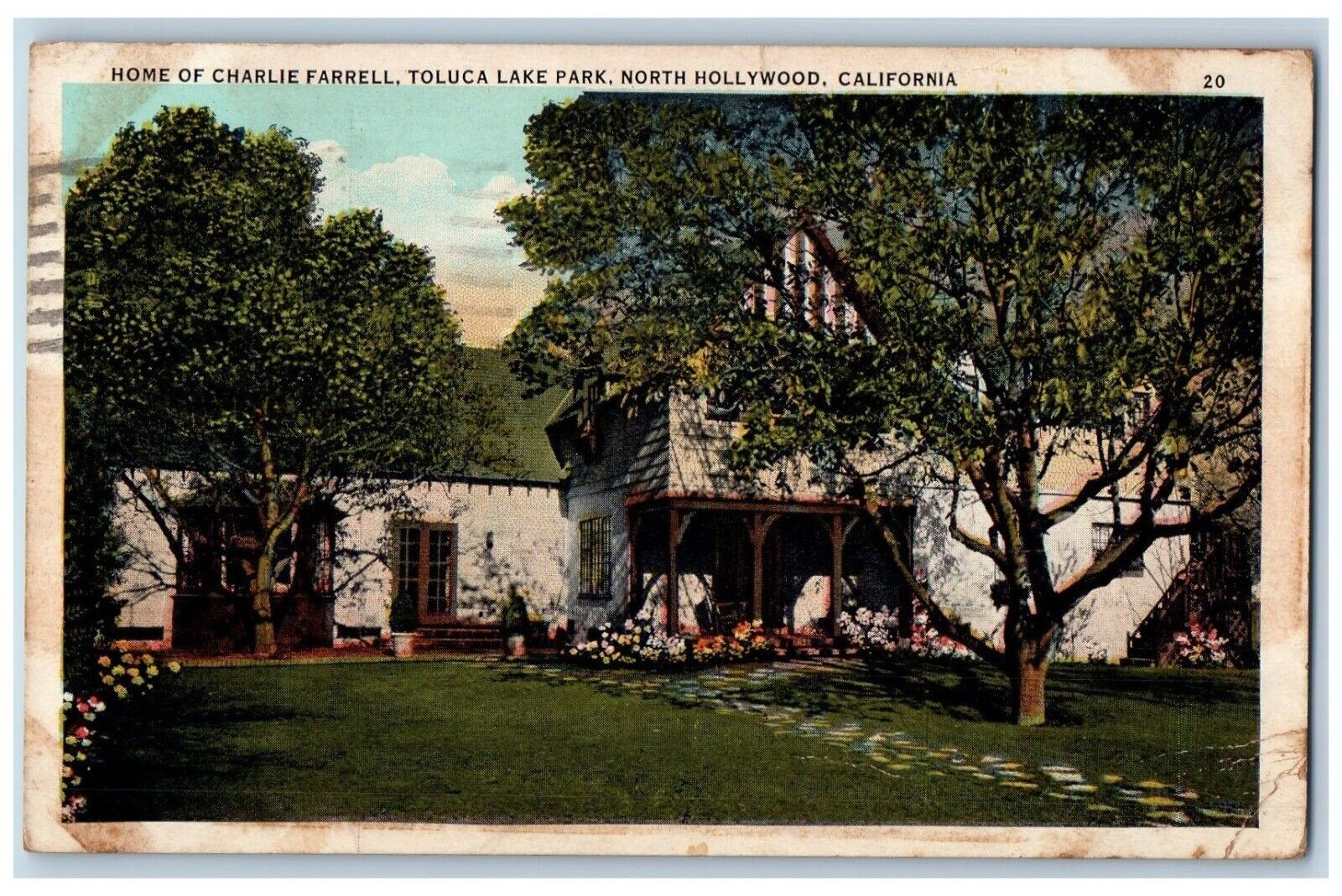 Hollywood California Postcard Home Charlie Farrell Toluca Lake Park 1934 Antique