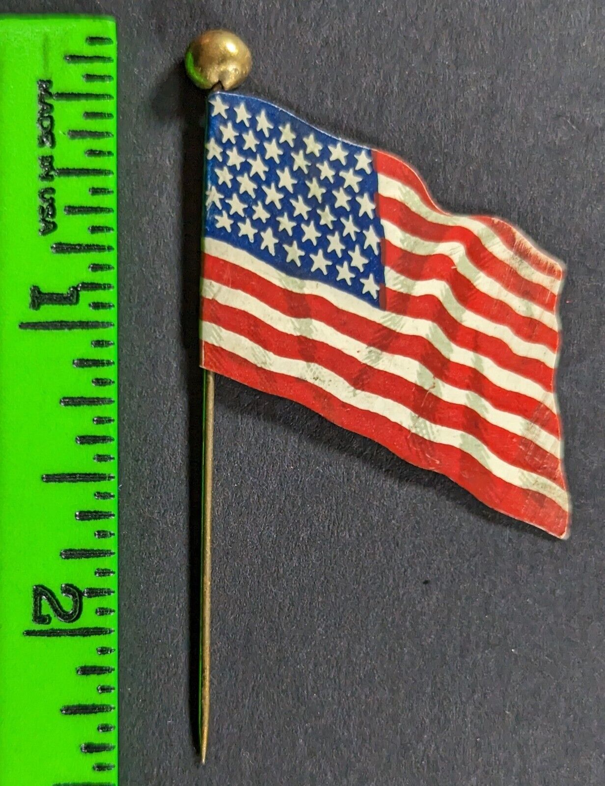 Vintage 1910s Carey's Roofing Harrisburg PA Flag Celluloid Stick Pin