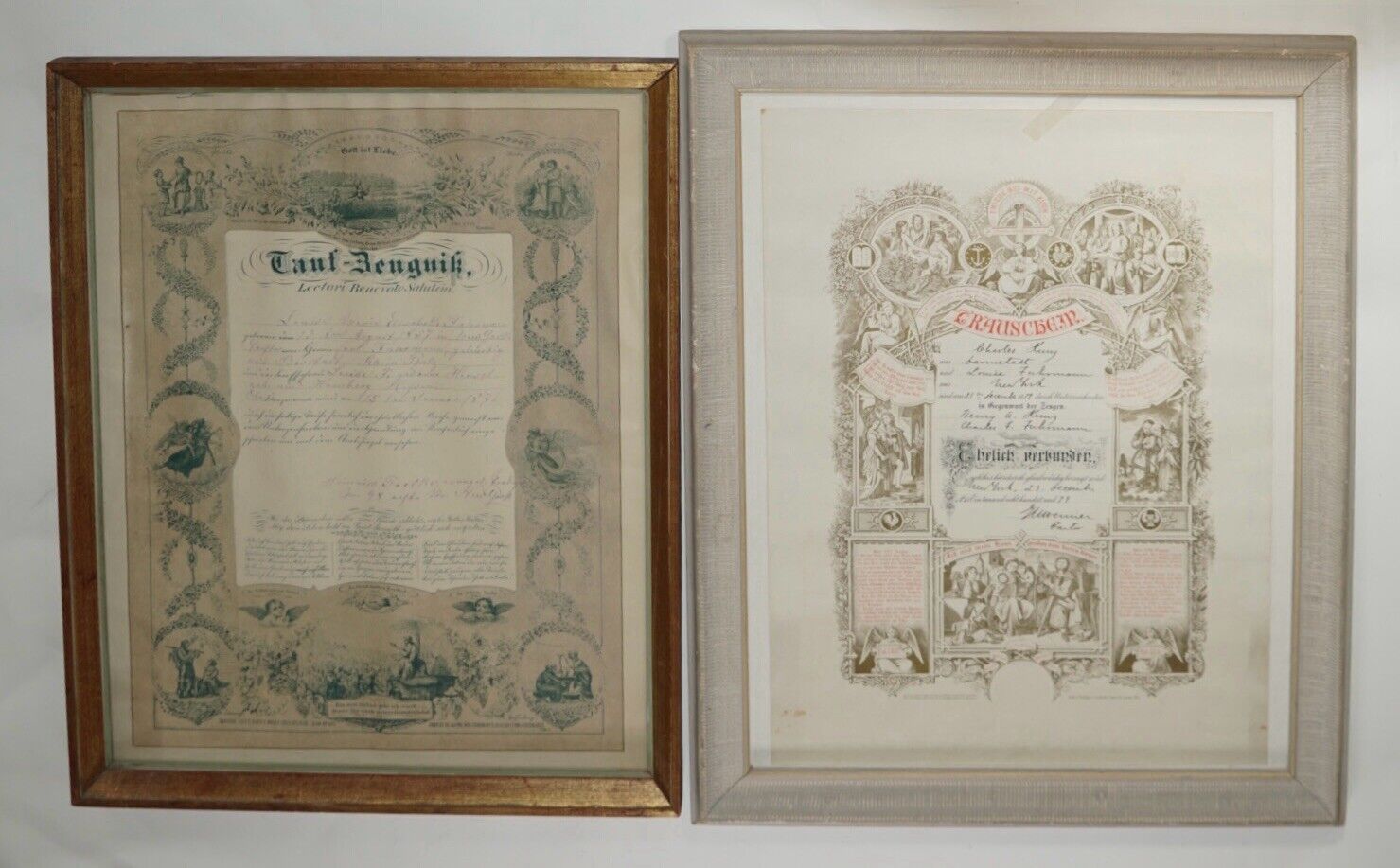Lot of 2 New York City Church Baptism Latin Certificates (19th Century) 17”x13”