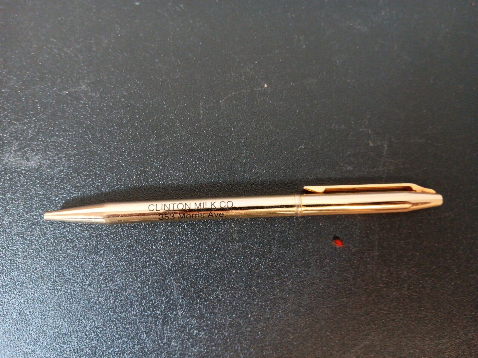 Vintage Chromatic Gold Tone Ballpoint Pen W/Clinton N.J. Milk Co. Ad