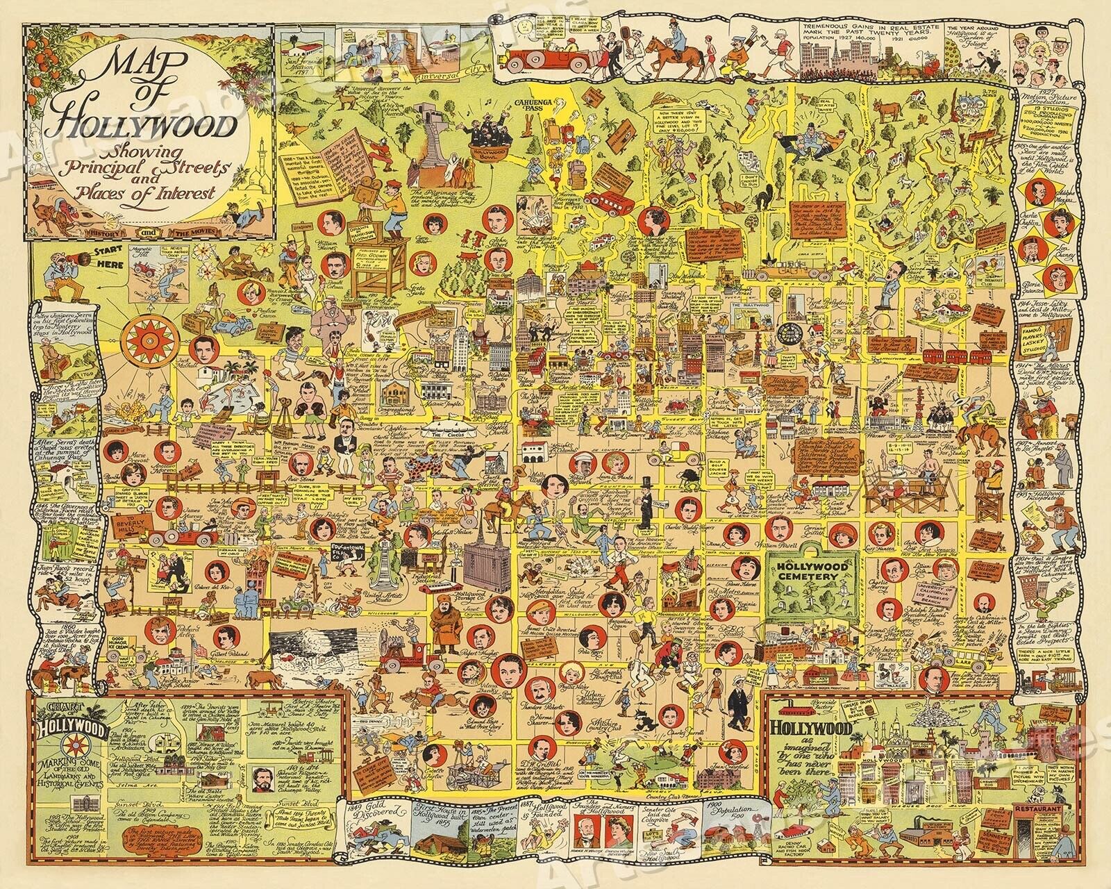 Hollywood 1928 Vintage Pictorial Map - 20x24