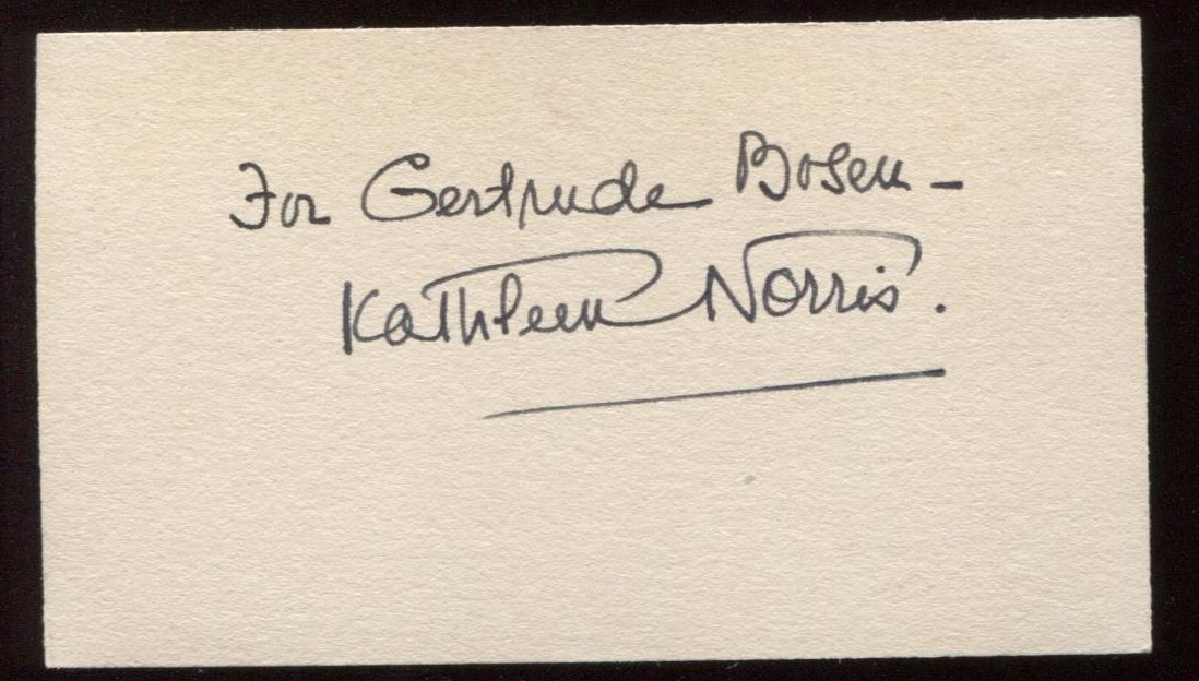 Kathleen Norris (d. 1966) Signed Card  Autographed Authentic Signature Novelist