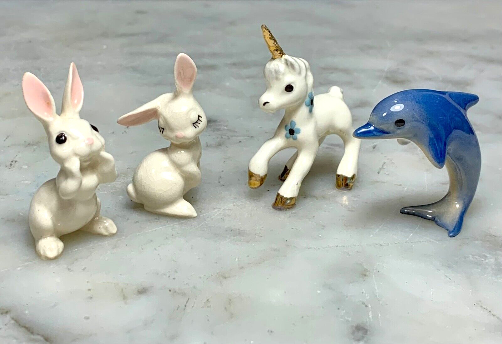 Vintage HAGEN RENAKER Miniature Rabbits Whale Baby Unicorn Figurines Lot 4
