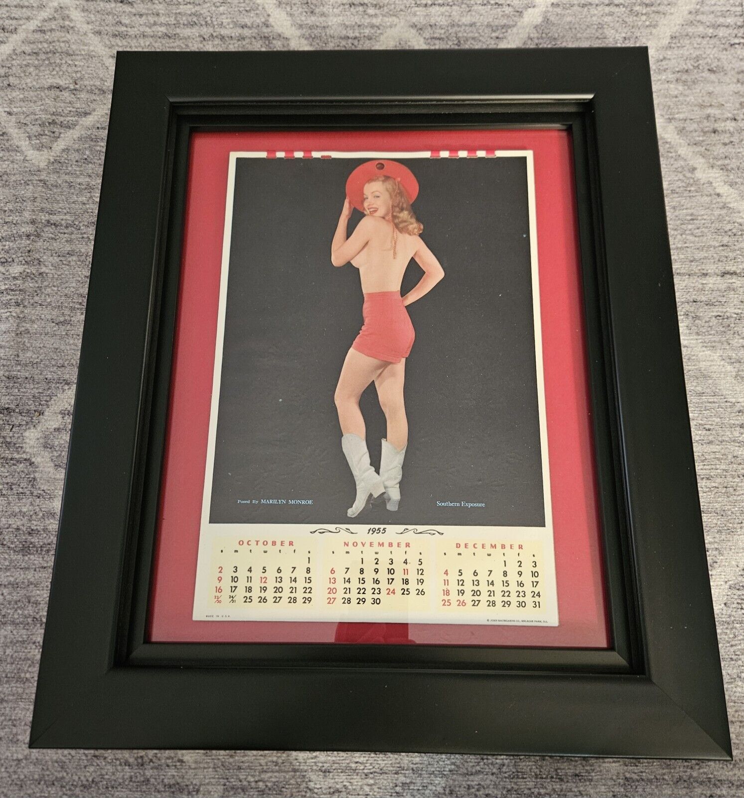 Framed MARILYN MONROE 1955 Original PIN-UP Calendar with Original Sheet.