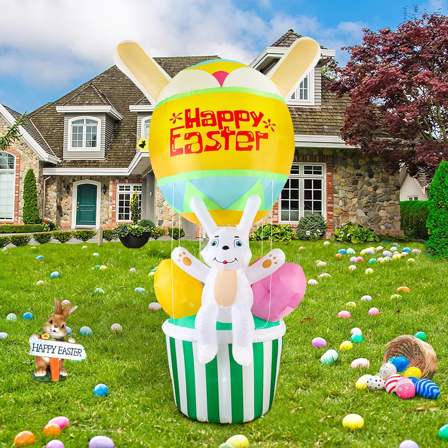 9FT Easter Inflatable Outdoor Decorations Bun Eggs Decor Blow up Yard Decoration