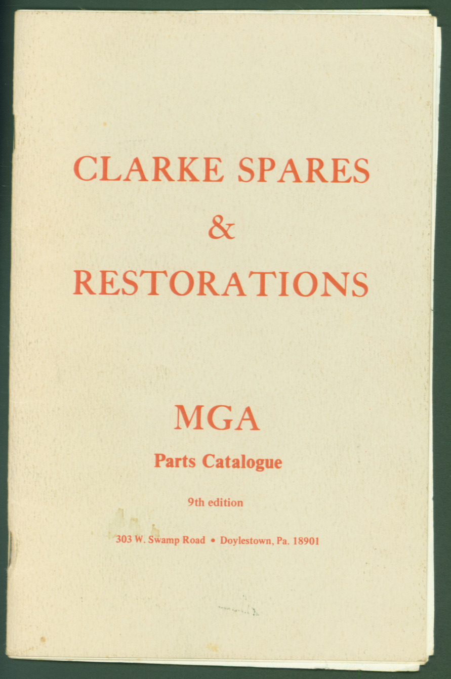 Vinage 1982 Clarke Spares & Restorations MGA Parts Catalog 9th Edition 2nd Print