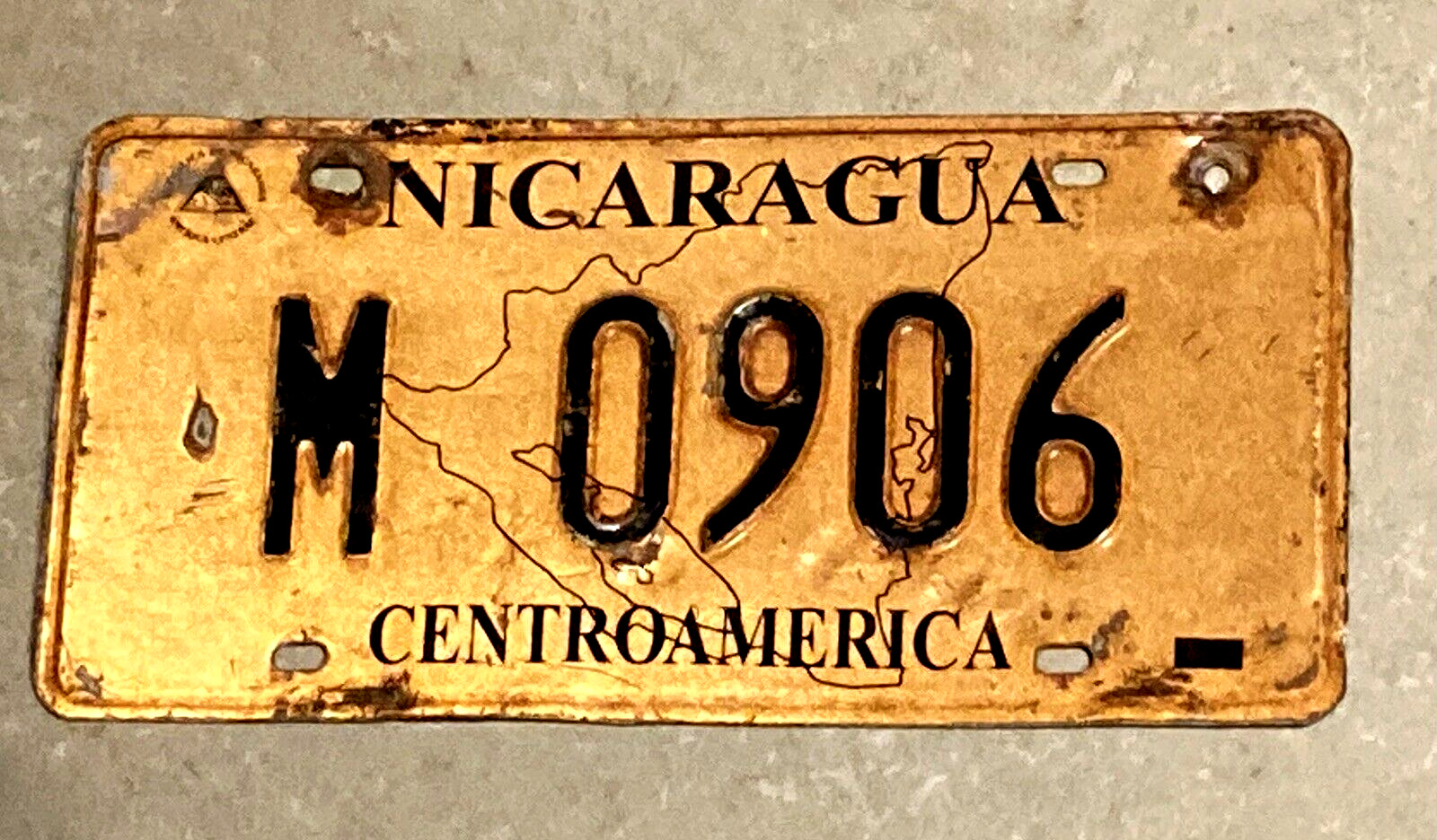 RARE Nicaragua PUBLIC BUS license plate MAP Graphic Foreign BRIGHT ORANGE M 0906