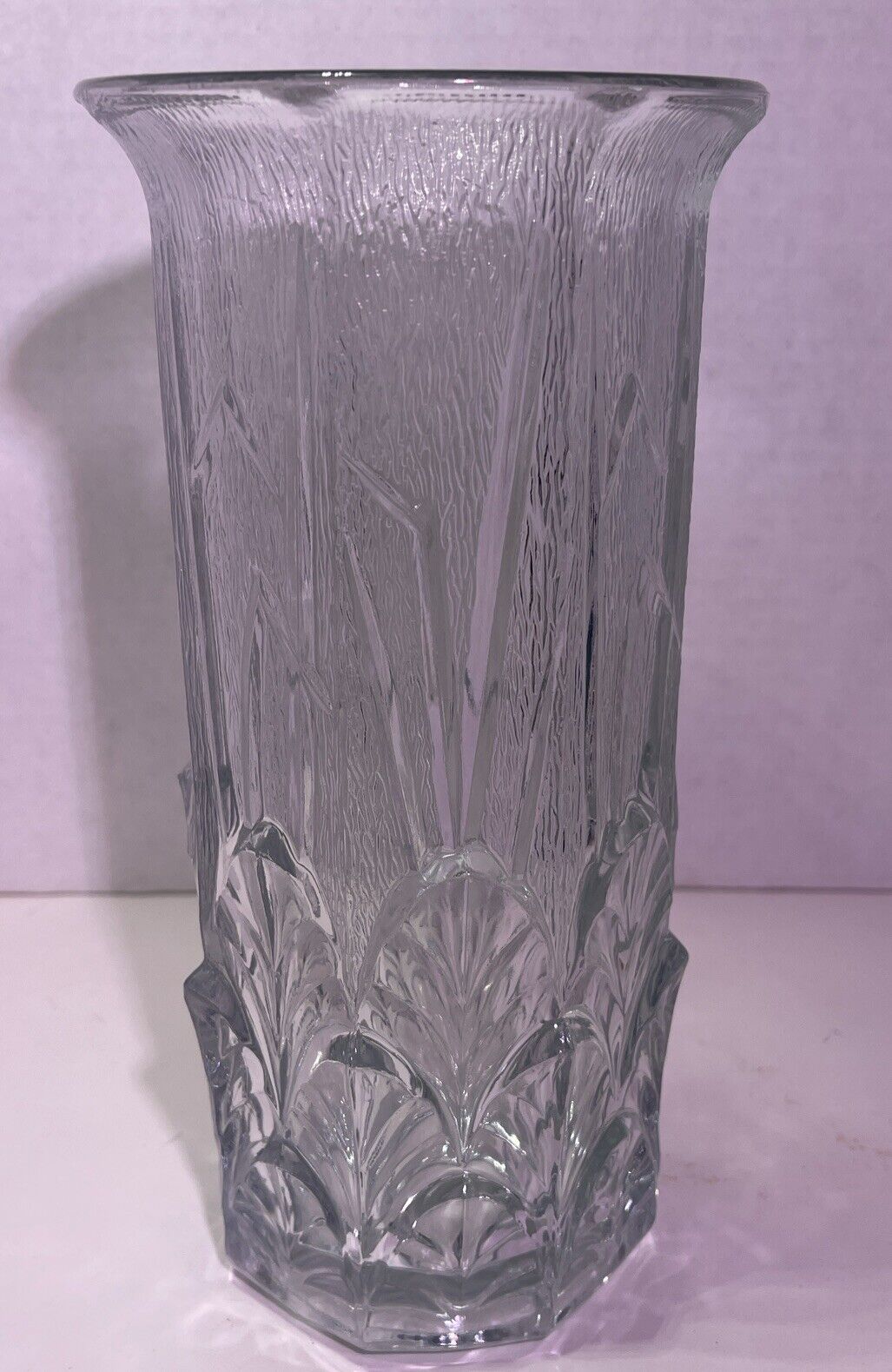 Vintage Fidenza Heavy Art Deco Pressed Glass Leaf design Vase Made Italy