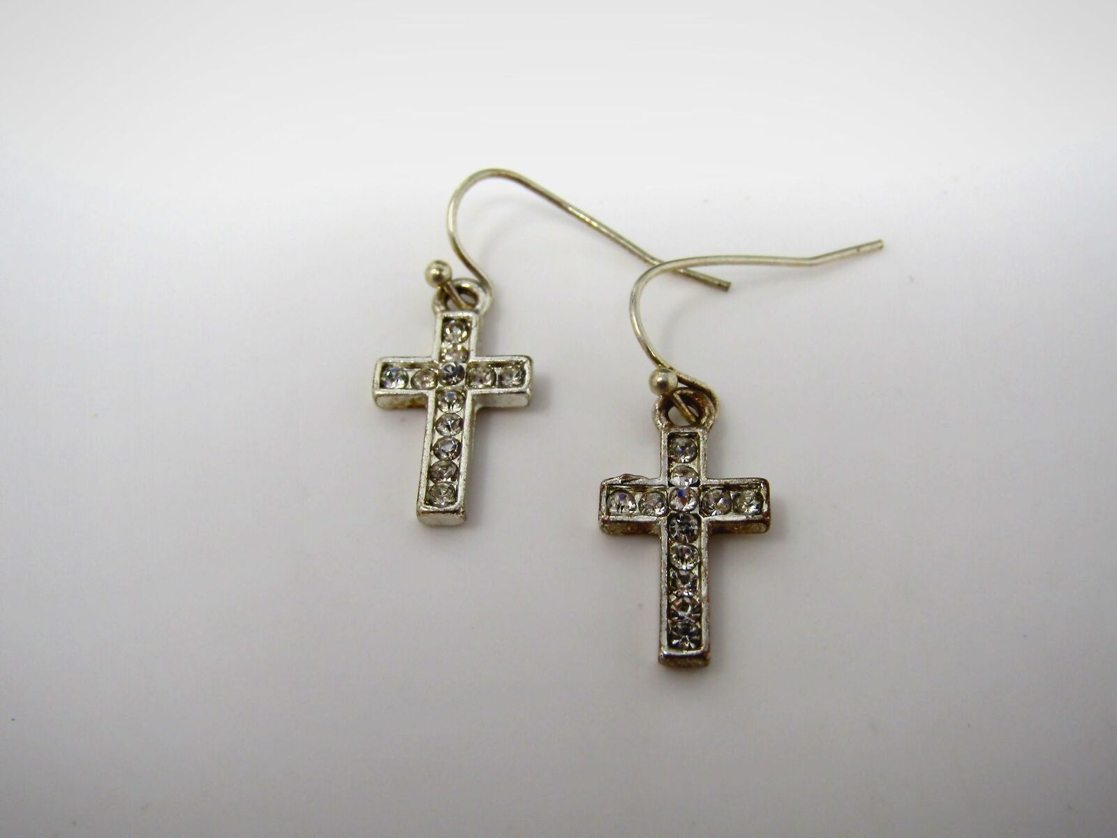 Vintage Christian Earrings Religious Jewelry: Clear Jewels Small Cross Crosses