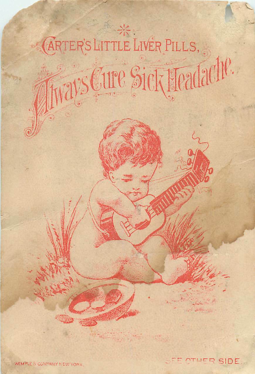 Carter\'s Little Liver Pills Quack Medicine Baby Guitar Victorian Trade Card