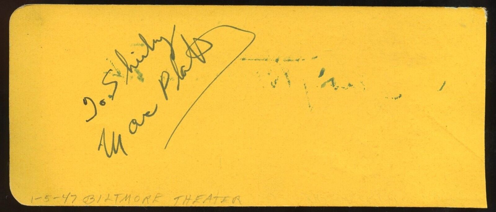 Marc Platt d2014 & Frank McHugh d1981 signed 2x5 autograph on 1-5-47 at Biltmore