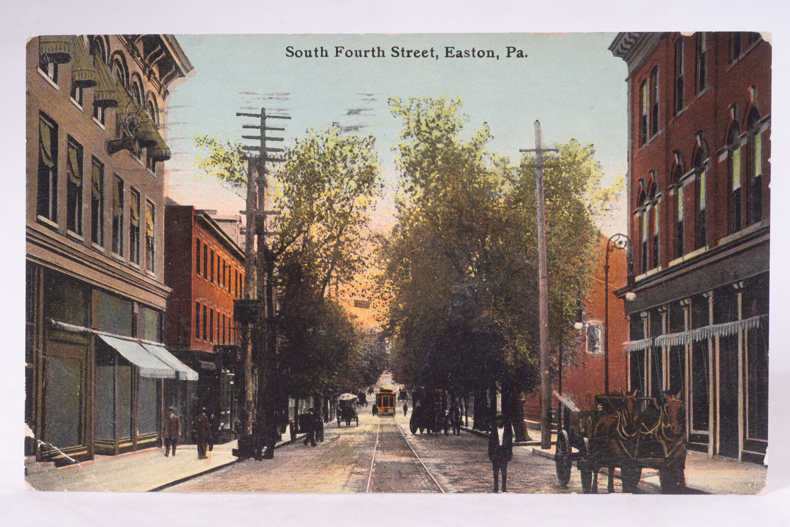 Easton Pa Fourth St Horse Buggies Trolly Car Antique 1912 Postcard