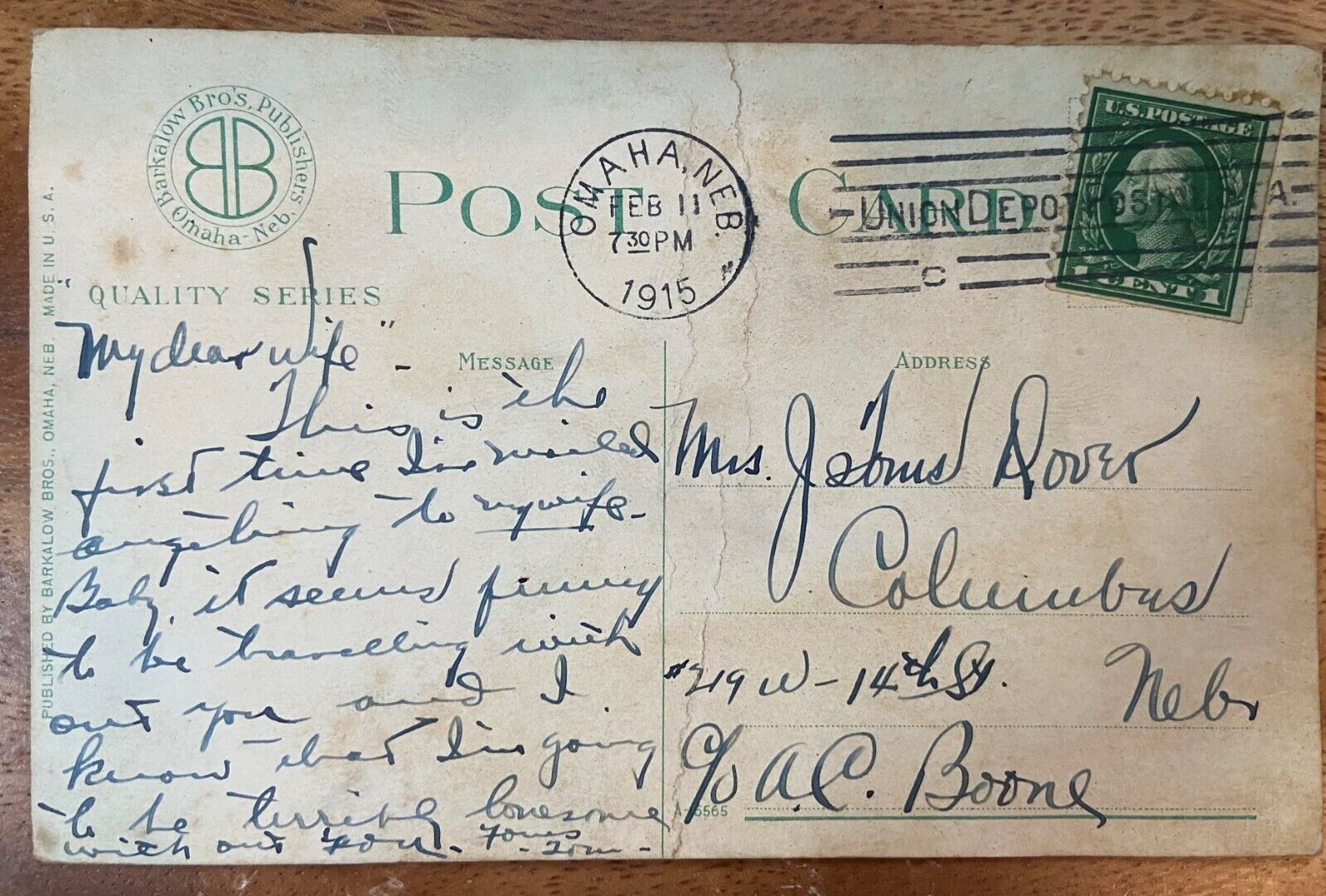 Antique & Rare 1915 George Washington 1 Cent Green Stamp on Post Card