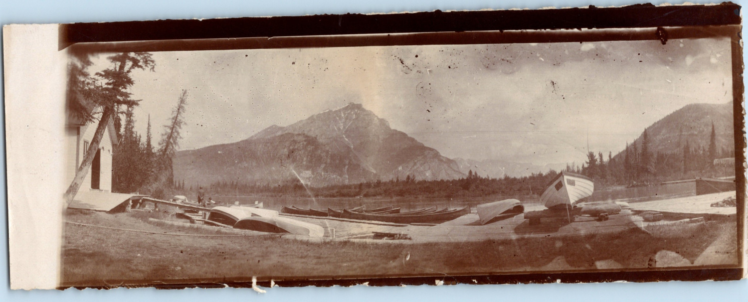 Canada, Banff, Banff River, Canoes, Panoramic Kodak Vintage Print, Tirag