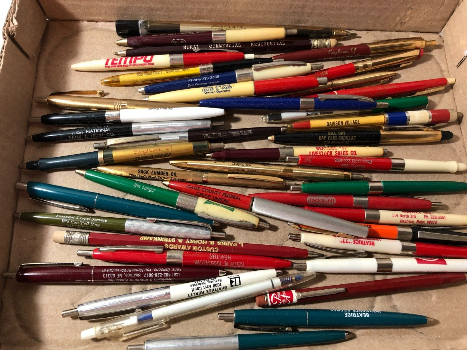 b Vintage Advertising Pens & Pencils Lot of 42 BEATRICE Nebraska Businesses