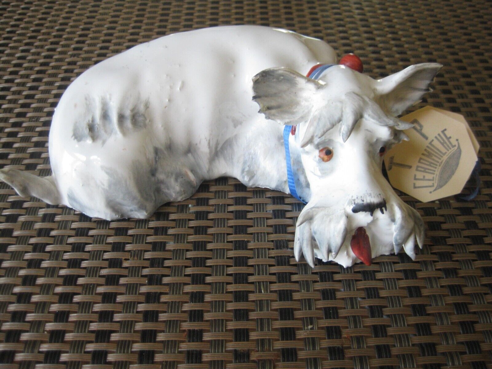 Vintage T P Ceramiche Dog Sculpture Schnauzer Signed \