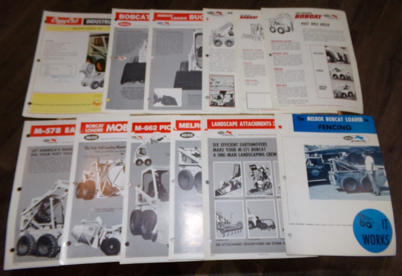 12-lot 1960\'s-70\'s bobcat loader attachments brochures very good used