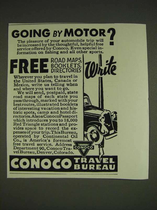 1934 Conoco Travel Bureau Ad - Going by Motor?