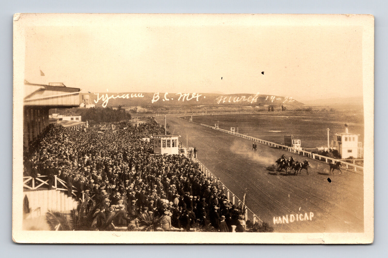 c1922 RPPC Horse Racing Track Tijuana Mexico Real Photo Postcard