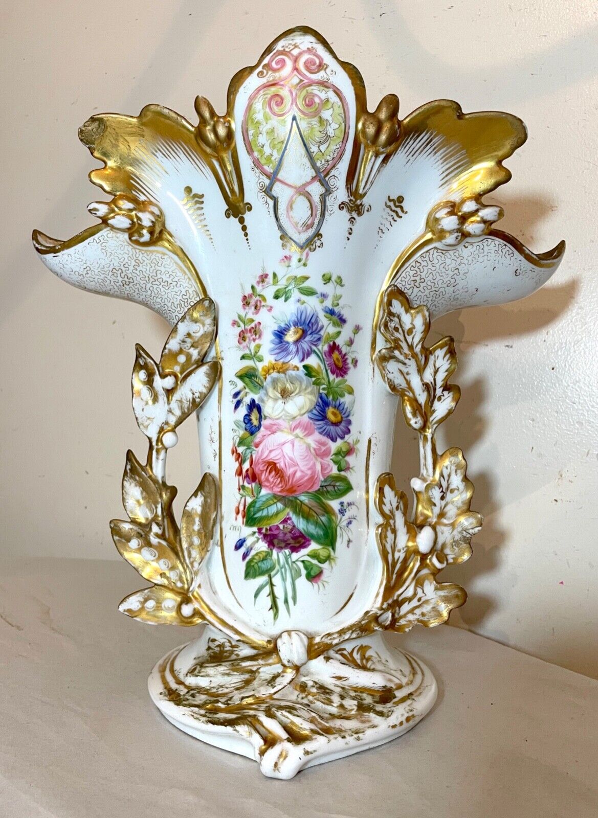 HUGE antique ornate French 1800's hand painted enameled floral porcelain vase