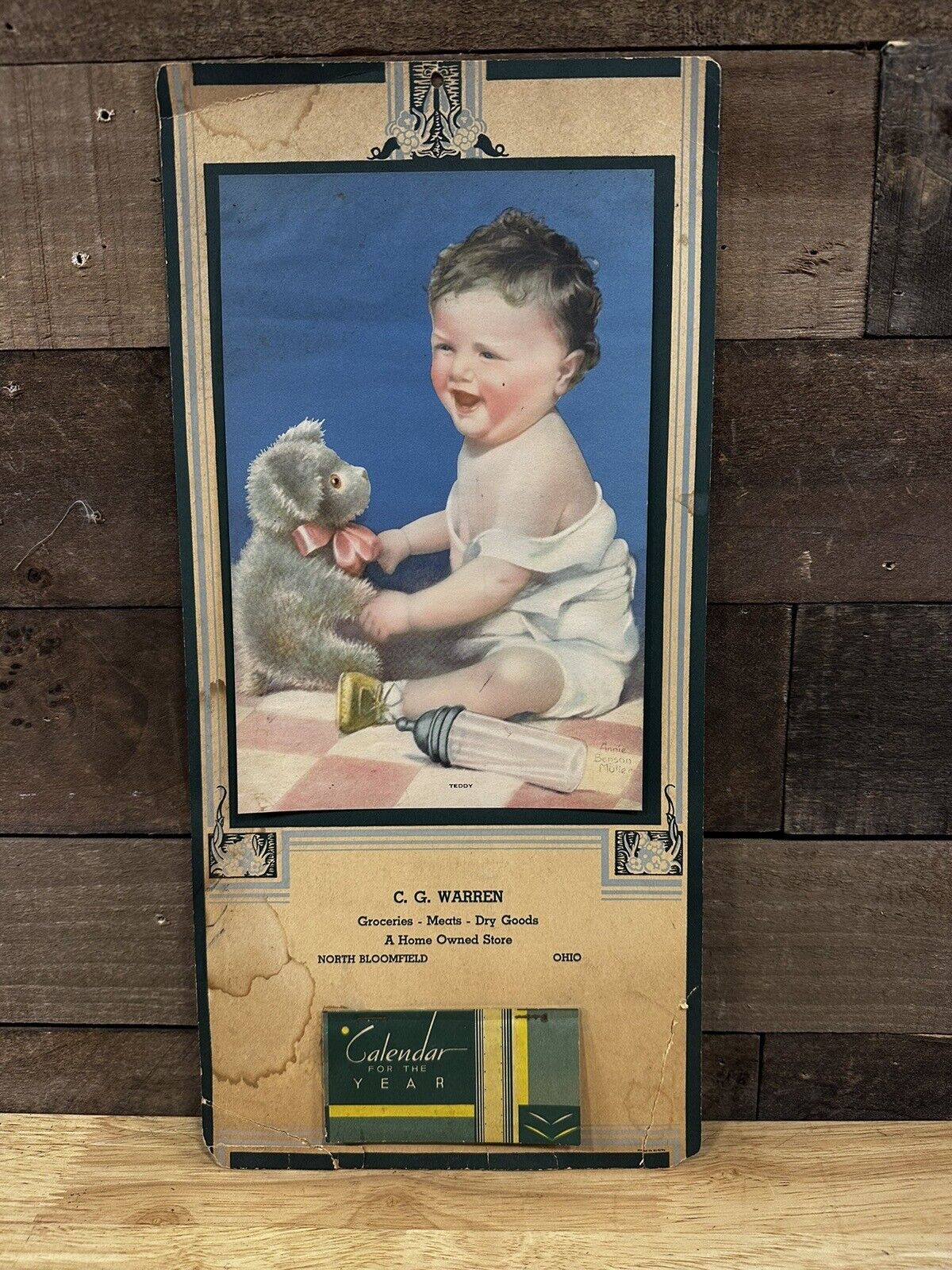 Vintage 1936 C. G. Warren Calendar “Teddy” North Bloomfield Ohio