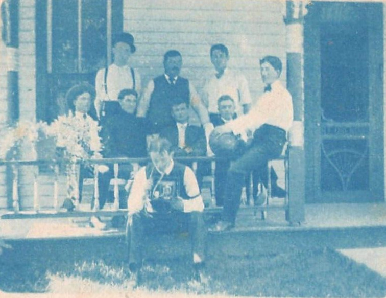 Cyanotype Man Taking Photograph, Group of Men on Porch UDB c1905 Postcard 8622