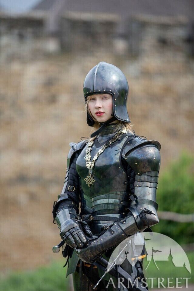 Medieval Knight Antique Dark Star Female Full Suit Of Armor Full Body Lady Armor