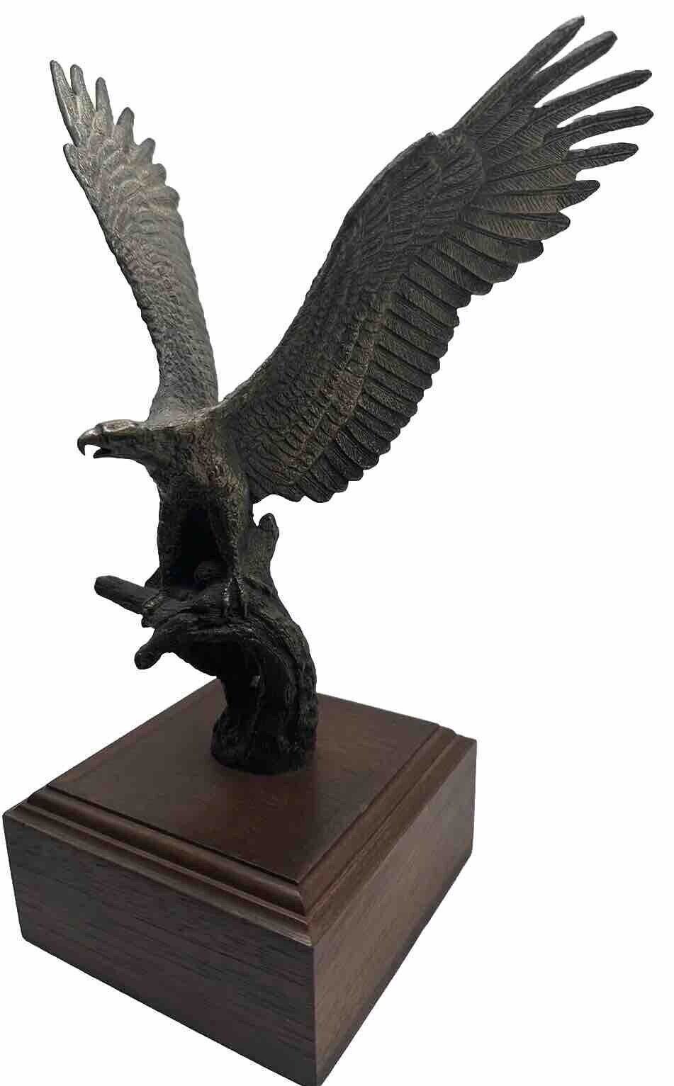 Eagle Statue Bronze Vintage The Great American Eagle Figure Wooden Stand 12x8”