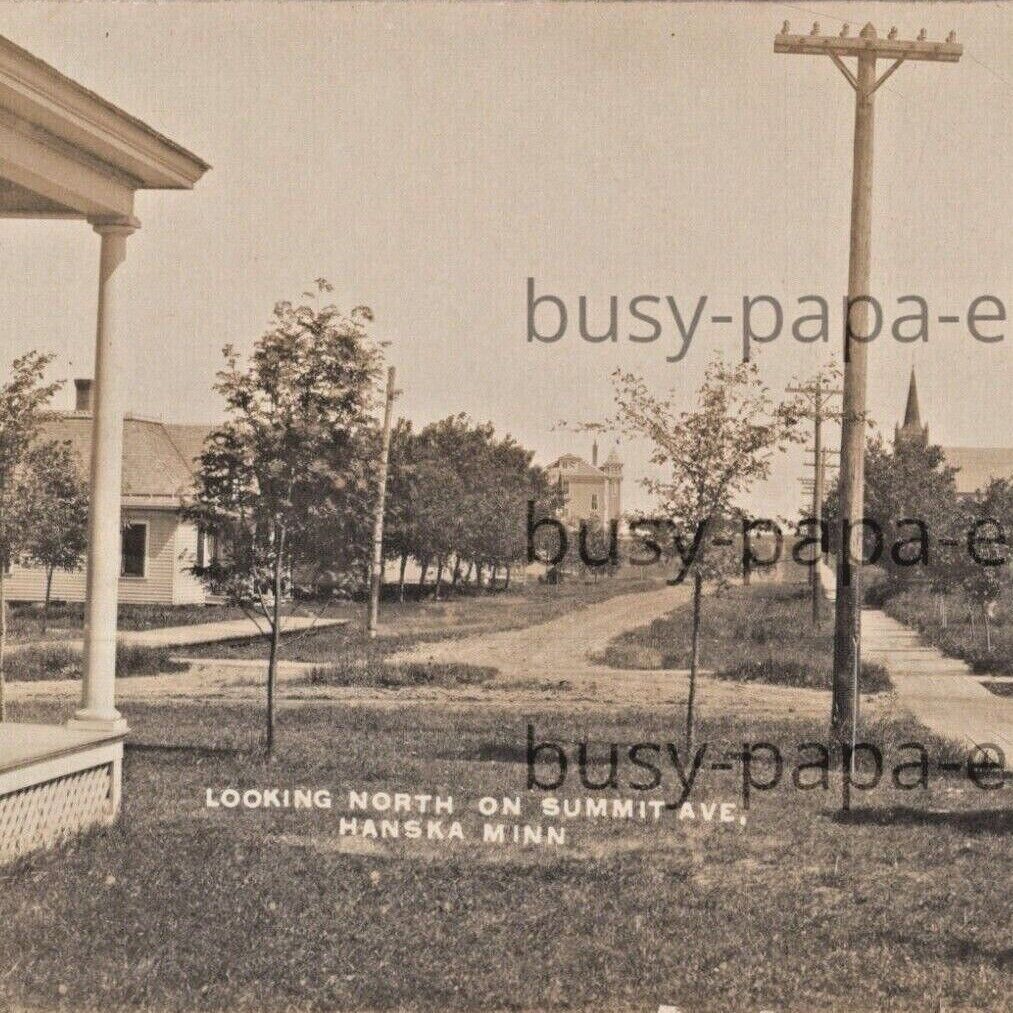 Vintage 1900s RPPC Looking North Summit Avenue Hanska Minnesota Postcard