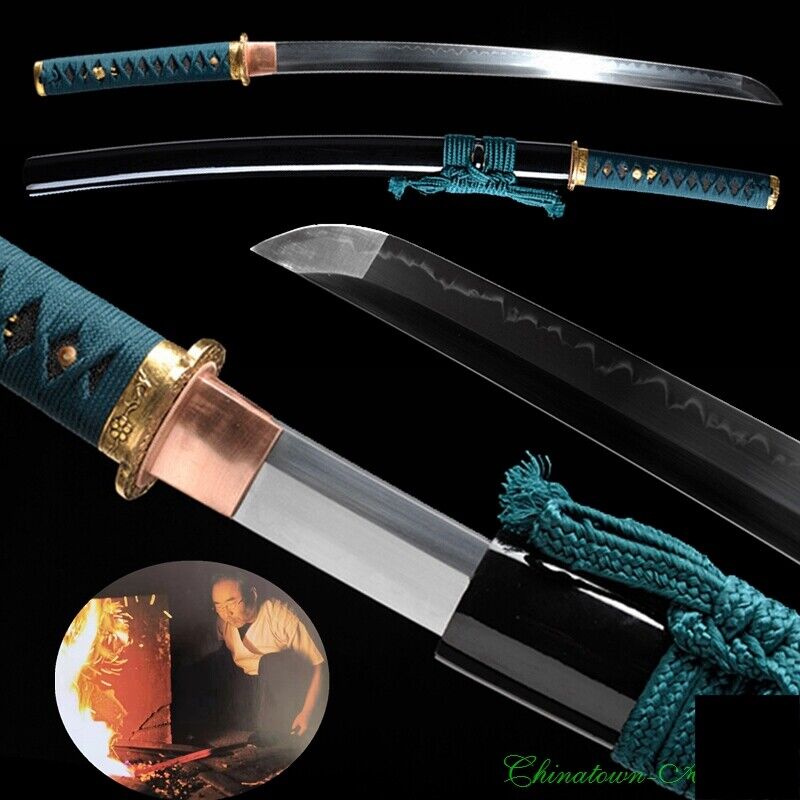 Wakizashi T10 Steel Blade Clay Tempered Japanese Katana Sharp Battle Ready #1234