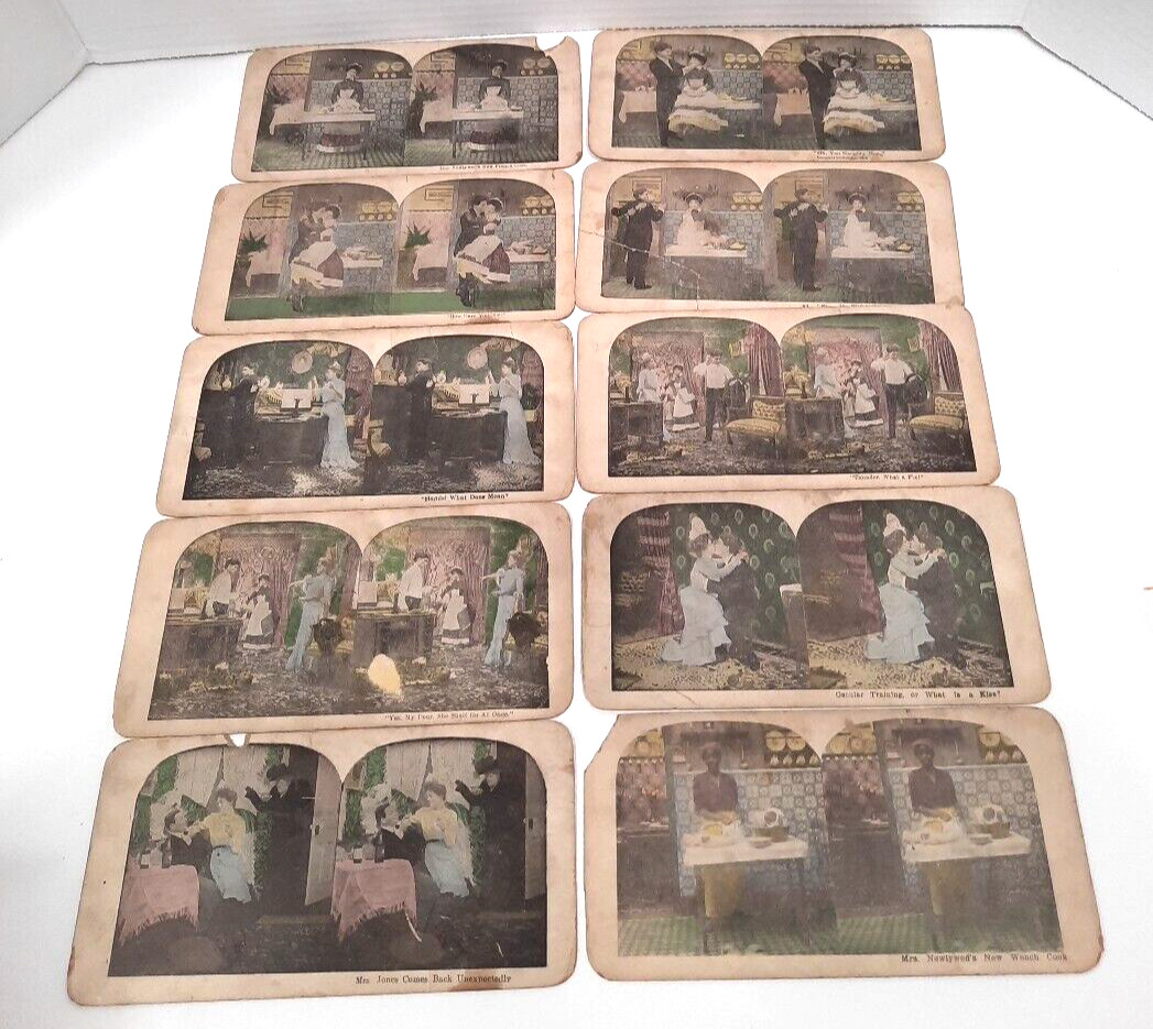 Vintage Set of 10 Stereoview cards - Staged Humorous - Risque - Adult Cheating