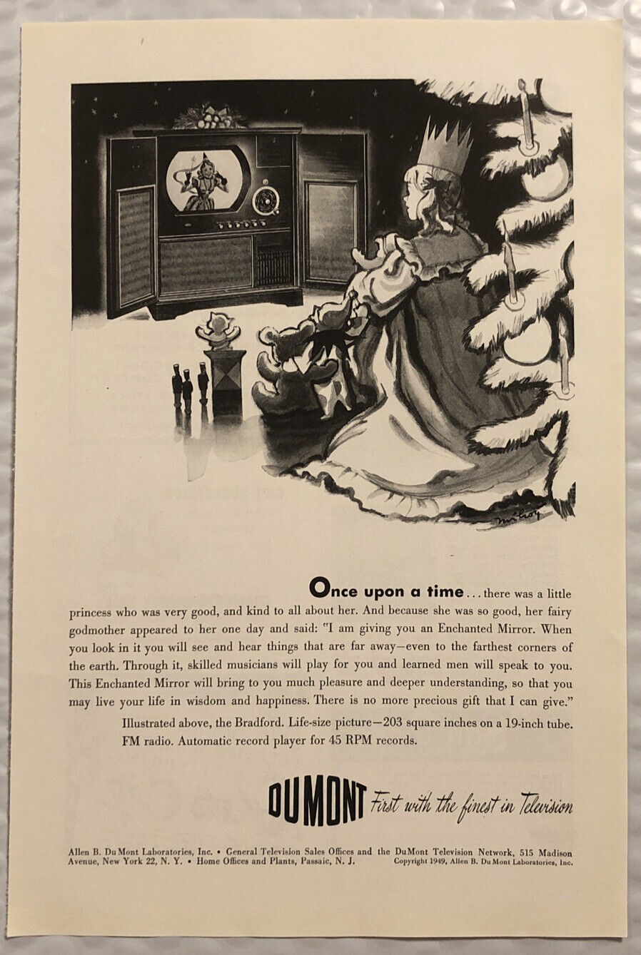 Vintage 1949 Original Print Ad Full Page - Dumont Television- Once Upon A Time