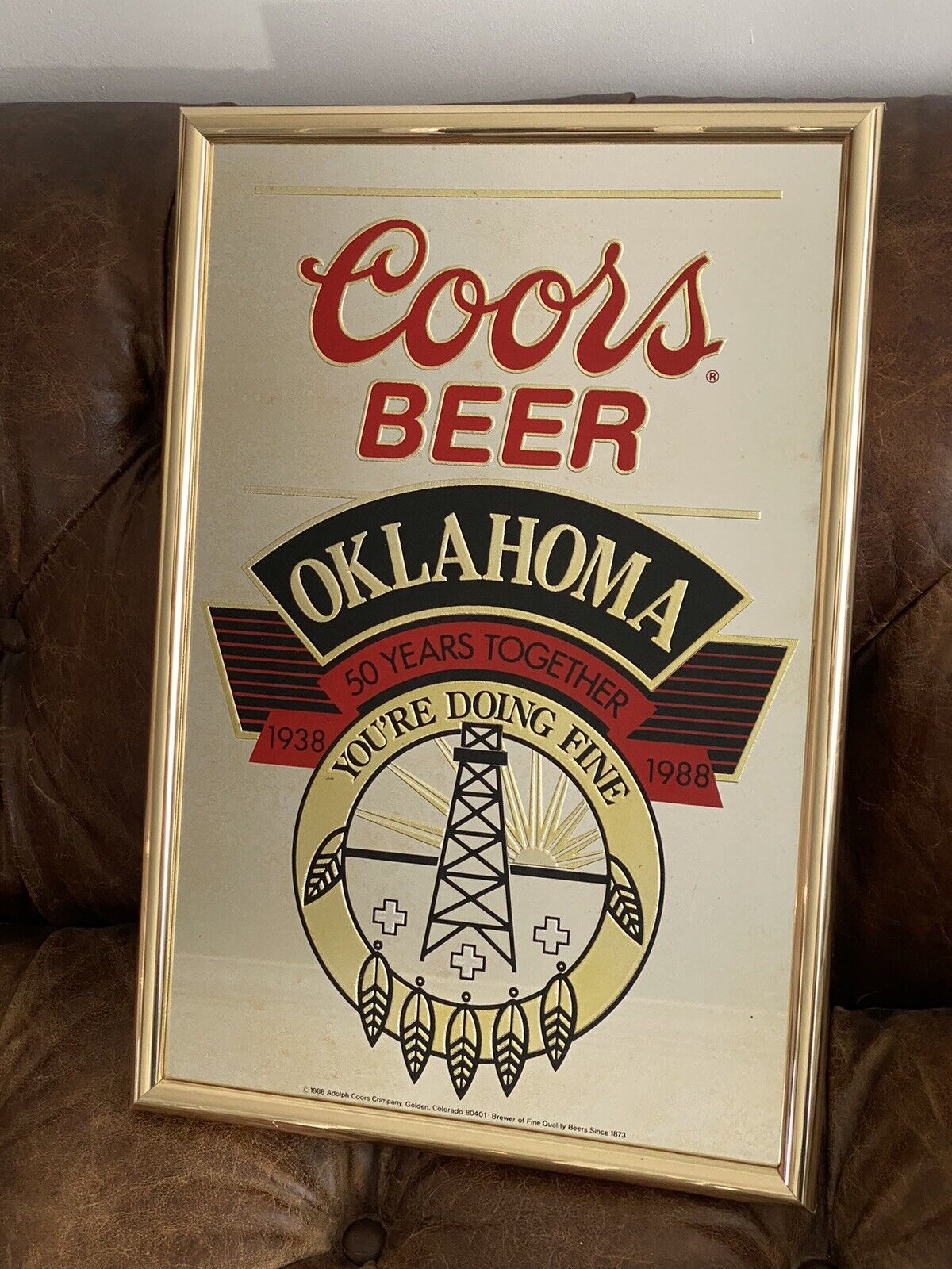 Vintage 1988 Coors Beer Mirror Sign | Oklahoma 100 Years Together