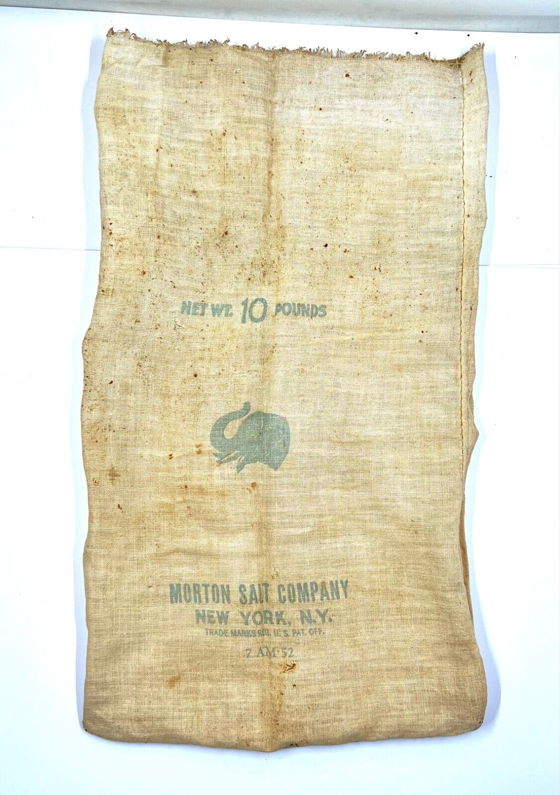 Vintage Original Morton Salt 10 Pound Cloth Sack New York, NY, 7-AM-52
