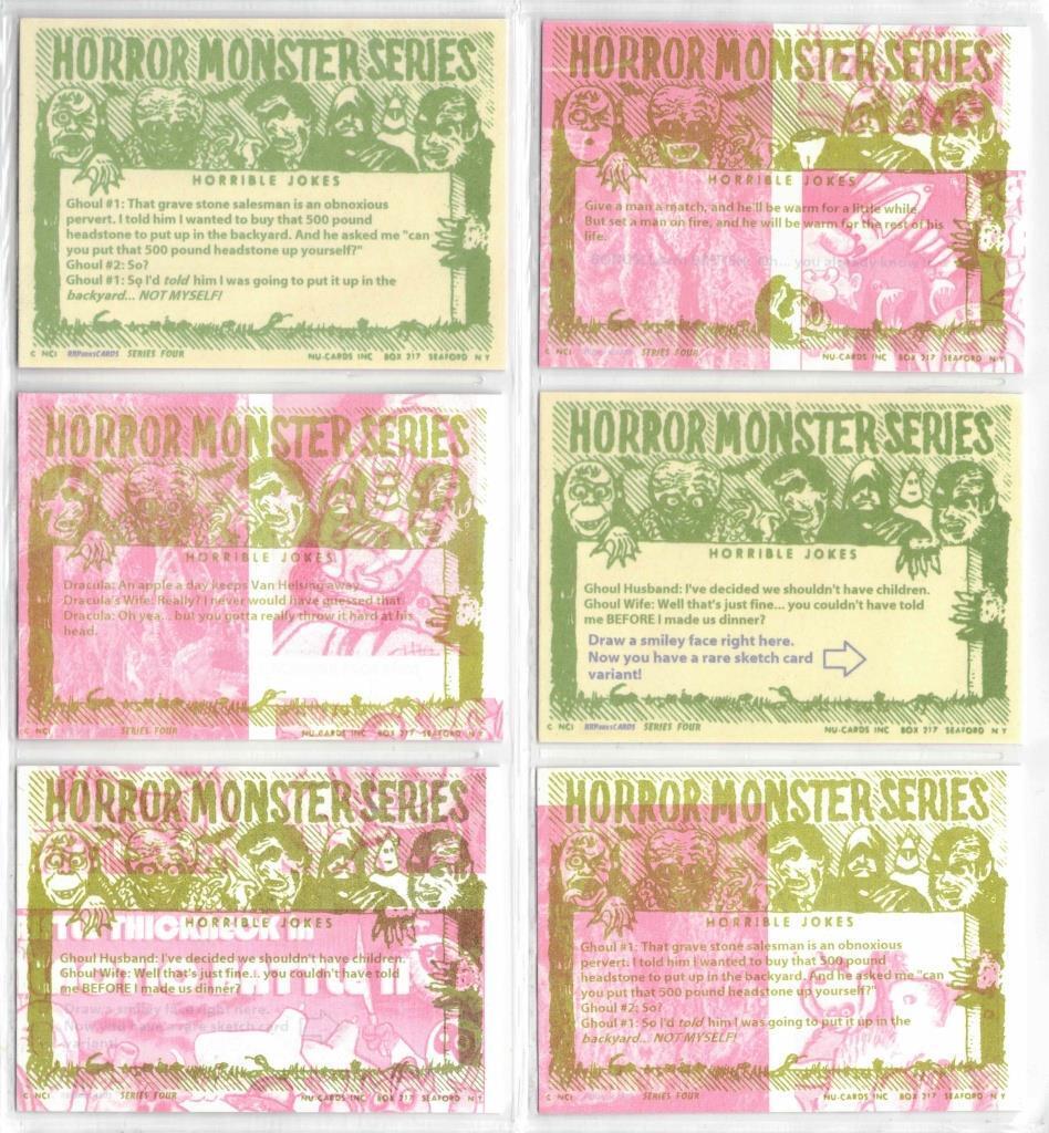 Horror Monster Series 4. Lot Of 6- Misprinted Cards. RRParks Cards 2021 (hm2)