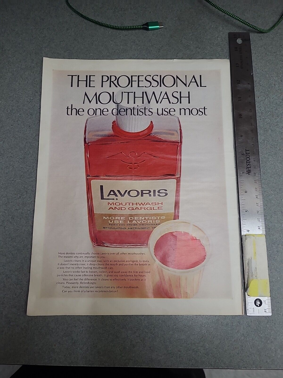 Vintage advertising print ad LAVORIS Mouthwash the one Dentist Use Most cup 1967