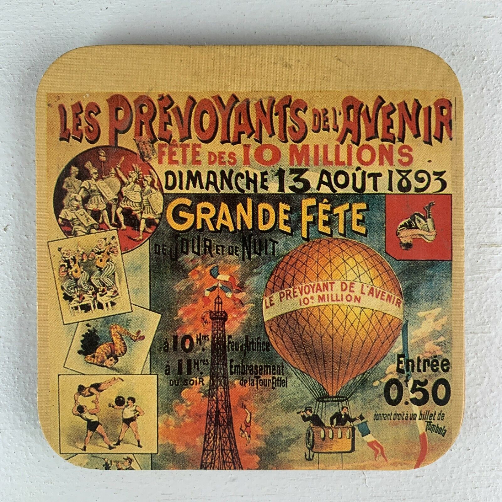 French 1893 Style Dimanche Aout Grande Fete Vintage Pub Beer Coaster