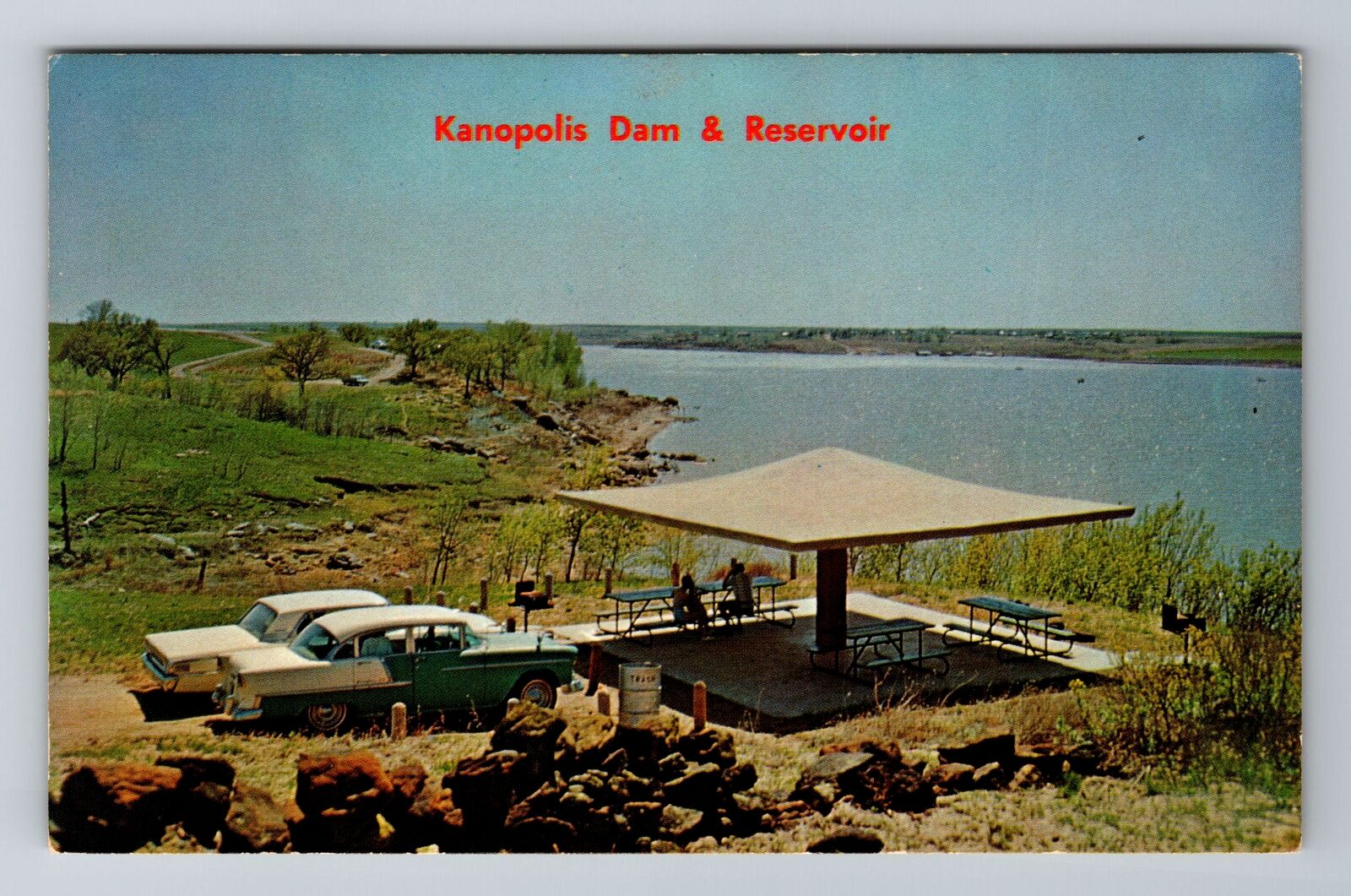 Salina KS-Kansas, Kanopolis Dam & Reservoir, Antique Vintage Souvenir Postcard