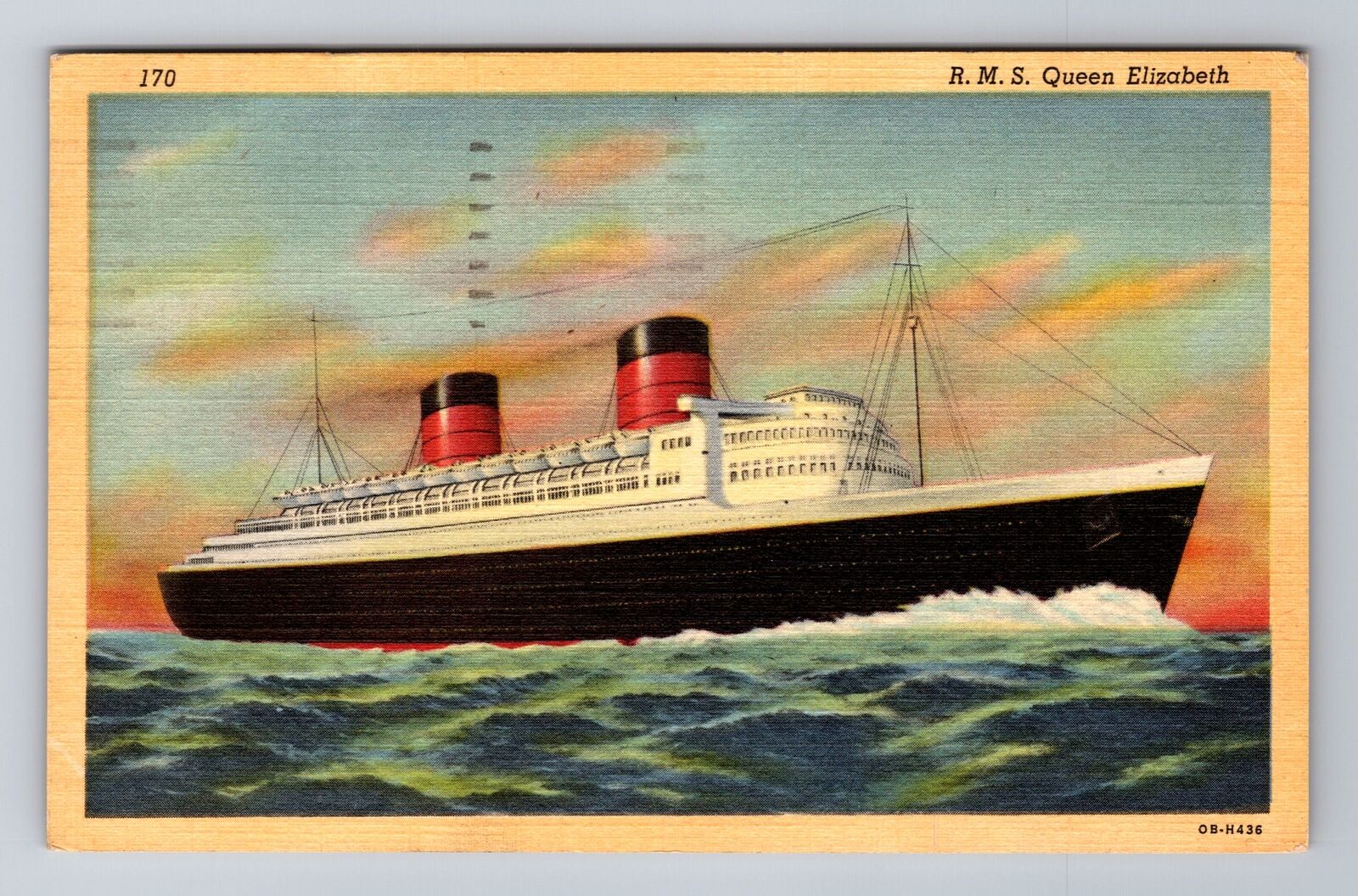 RMS Queen Elizabeth, Ship, Transportation, Antique, Vintage Souvenir Postcard