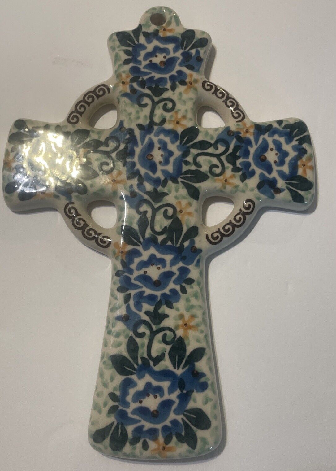 Vintage Polish Boleslawiec Celtic Cross. 9 Inches.