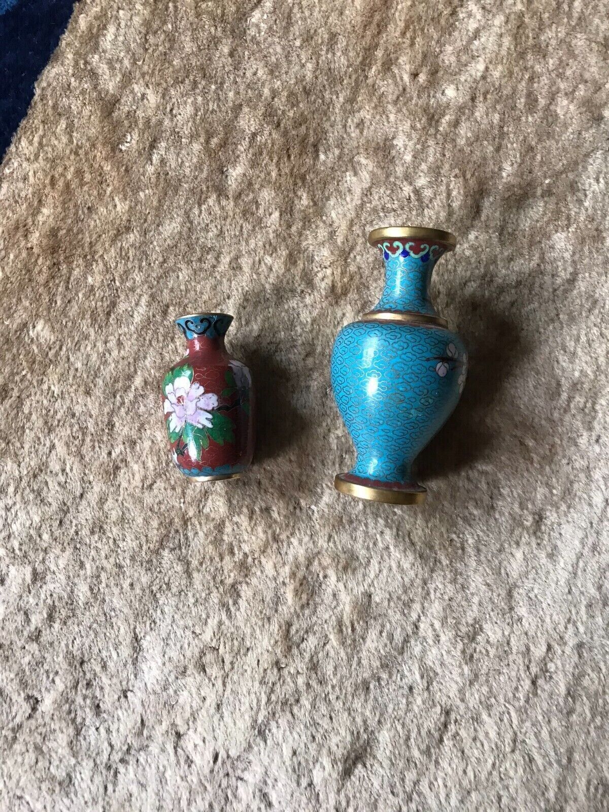Two 1970s Vintage Chinese Cloisonne Enamel Small Vases 4.75\