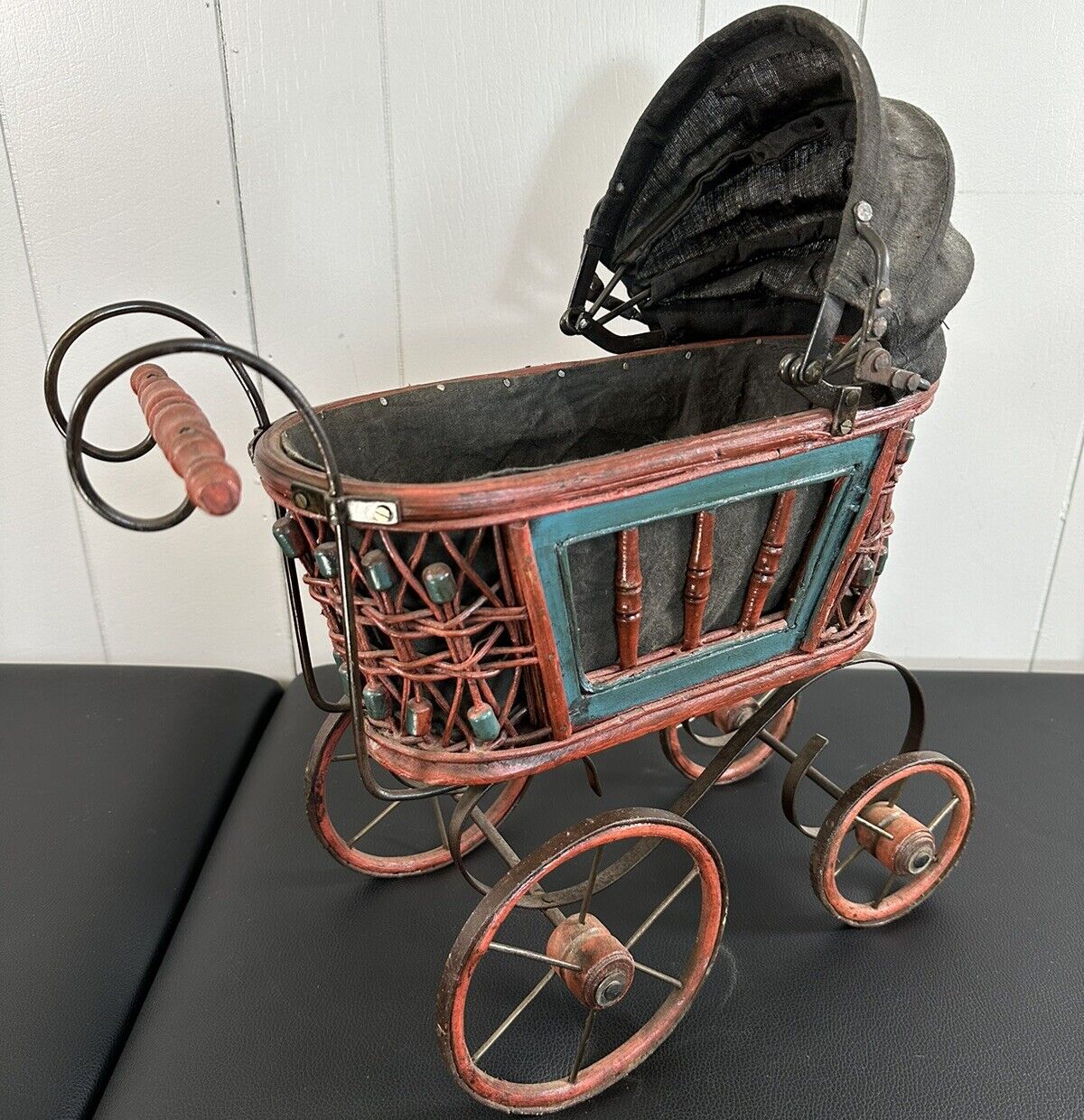 Antique Victorian Stroller Baby Cart Wicker Carriage Hand Made Vintage 