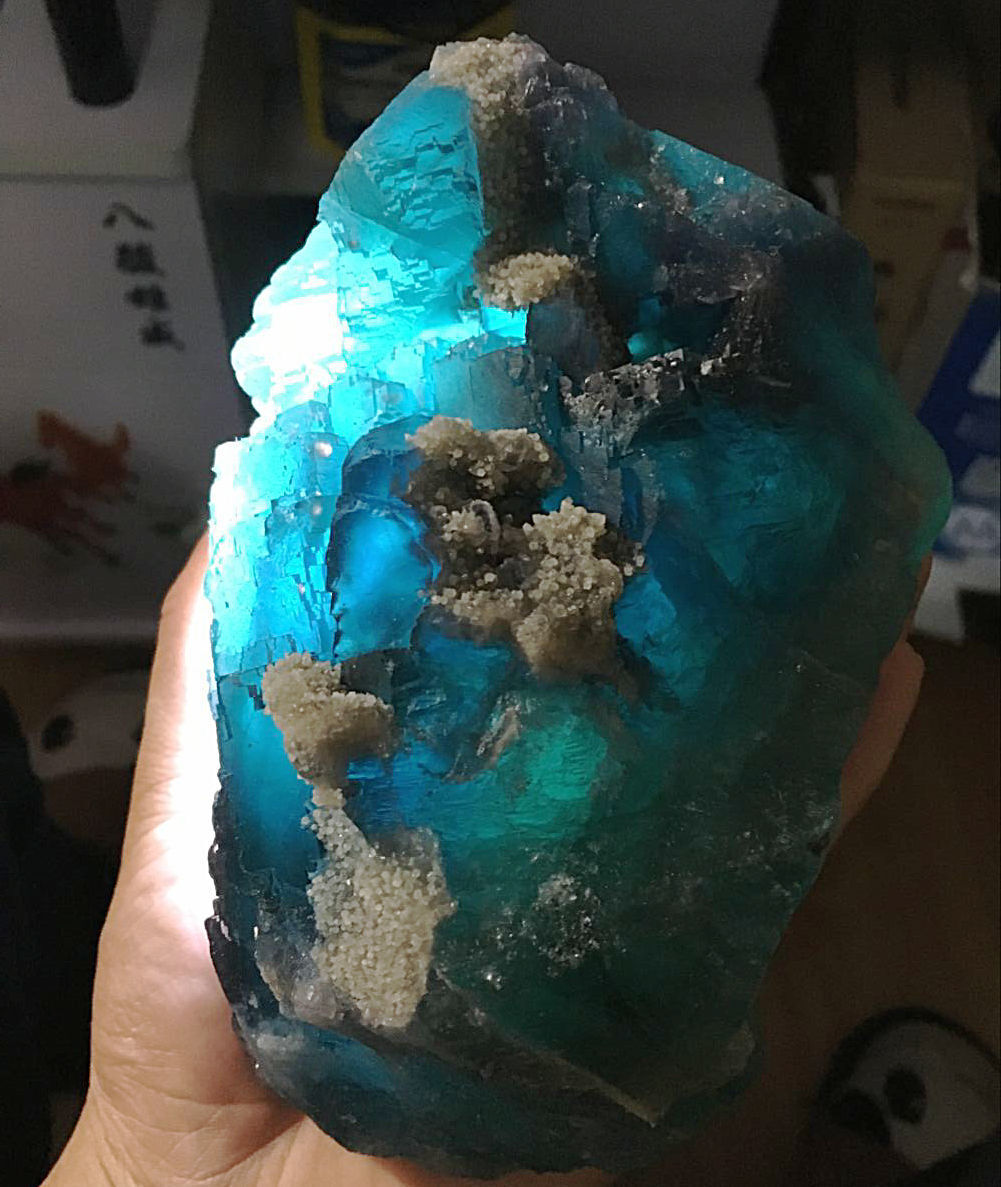 3.67 lb Natural ladder-like Blue-Green Fluorite Crystal Mineral Specimen