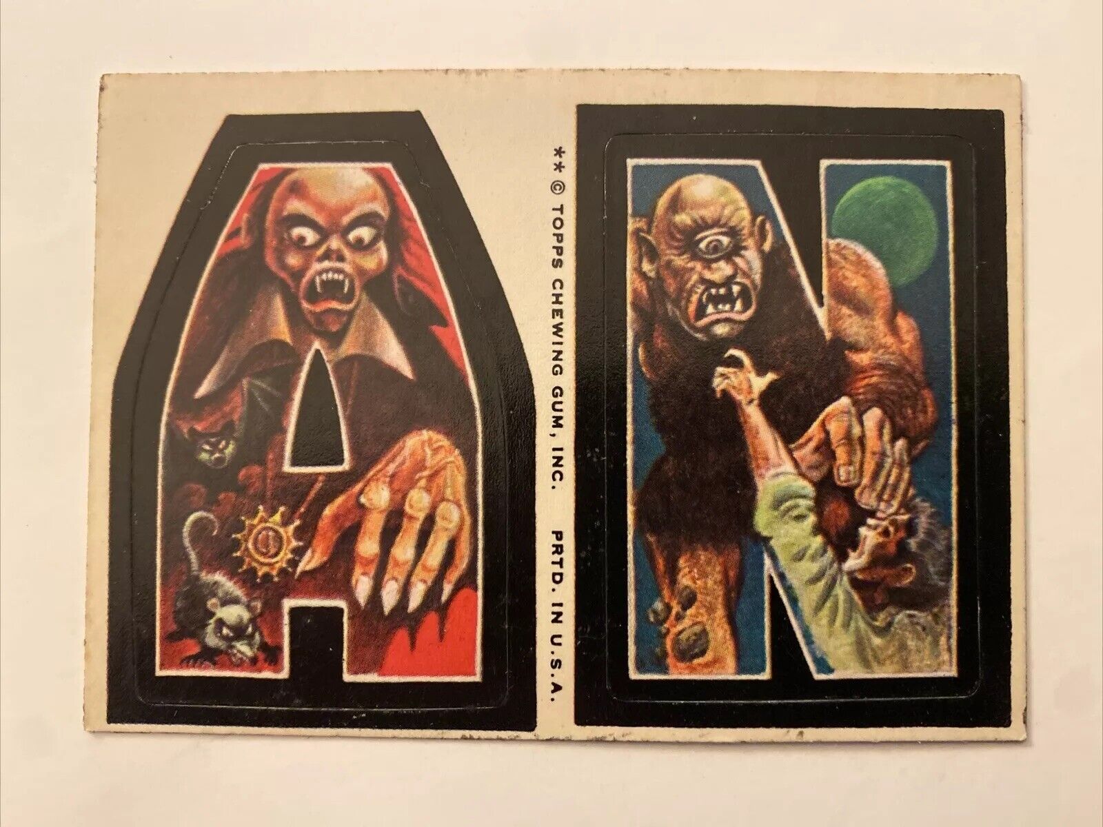 Vintage 1974 Topps  A  N  Monster Initial Sticker Trading Card