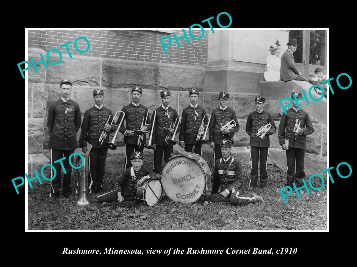 OLD 8x6 HISTORIC PHOTO OF RUSHMORE MINNESOTA THE RUSHMORE CORONET BAND c1910