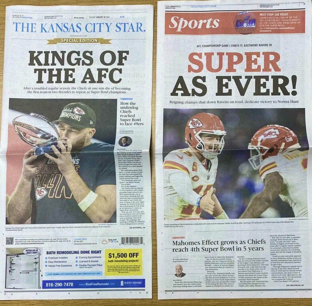 Kansas City Star Newspaper 01-30-24  Chiefs KINGS OF THE AFC